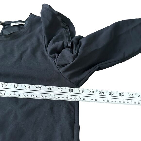 P.A.R.O.S.H. Top Womens Small Black Ruffles Exposed Shoulder Blouse Long Sleeve - Picture 7 of 9